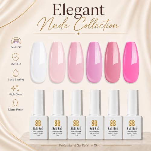 Image of Bolt Bee Gel Polish Kit Gel Polish Set,6 Colors Light Soft Sakura White Nude Spring Soak Off Nail Art Design Manicure Kit at Home (A2-Pretty in pink(1+126+133+110+99+44))