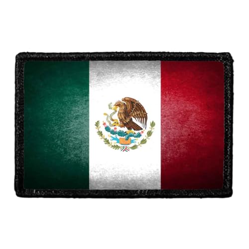 Mexico Flag - Color - Distressed | Hook and Loop Attach for Hats, Jeans, Vest, Coat | 2x3 in | by Pull Patch