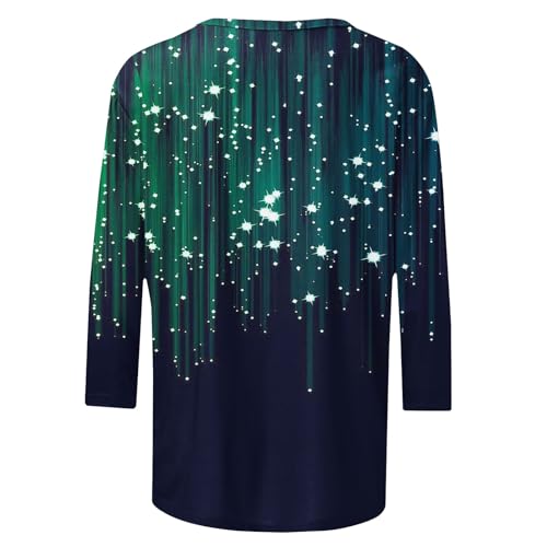 Homisy Camisetas femininas de manga 3/4 na moda, estampadas, casuais, soltas, elegantes, gola redond