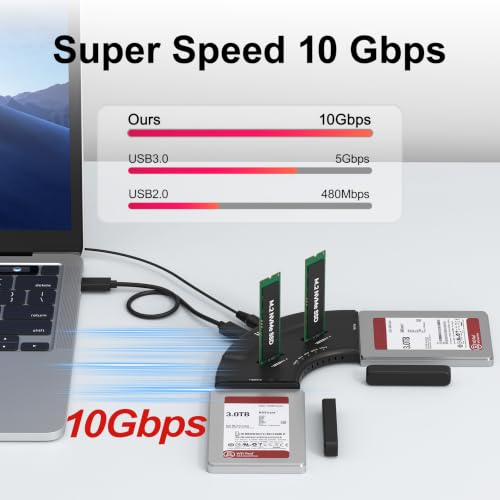 Image of Unitek 4-in-1 Dual M.2 & Dual SATA Hard Drive Enclosure, 4-Bay USB-C Docking Station for 2X NVMe PCIe & 2X 2.5 /3.5 inch SATA SSDs HDDs, 10Gbps USB 3.2 Gen2 Tool-Free UASP Trim for PC Mac Linux Android