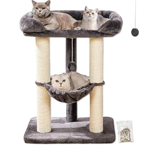 Happi N Pets 71CM Kratzbaum für Katzen, Hoher Kratzstamm mit großem Bett für große Katzen, Sisal-Kratzbaum mit weicher Liegefläche & Hängematte, Stabiler Katzenbaum, Abnehmbarer Bezug-Grau