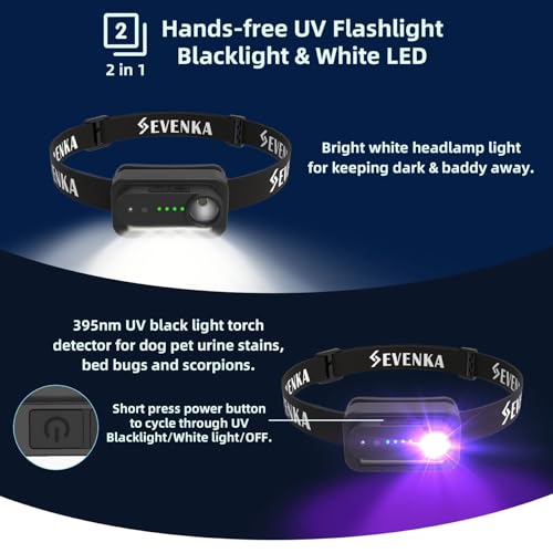image for SEVENKA 2in1 UV Headlamp Flashlight Black Light & White Light, Recharg