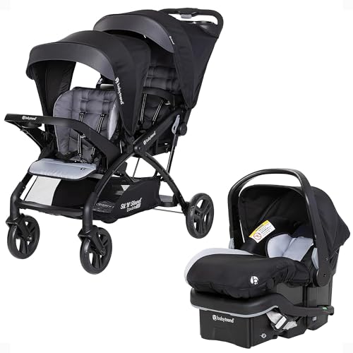 Baby Trend Infant and Toddler Double Stroller & Car Seat Combo, 2 Pc Set, Stormy - Lightweight and Compact Travel Stroller and Carseat Tandem for Babies, Infants, and Toddlers