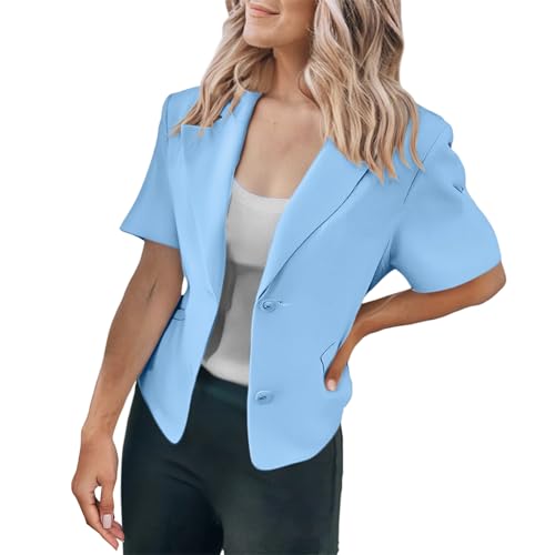 Summer Blazer for Women Casual Blazers Work Office Suit Open Front Short Sleeve Suit Lapel Jacket with Pockets