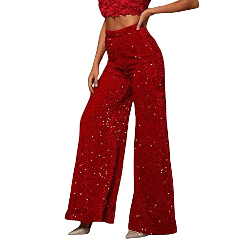 Women Sequin Flared Trousers High Waisted Sparkly Wide Leg Trousers Party Clubwear Shiny Bell Bottom Pants4