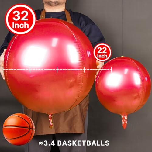 Image of PartyWoo Red Foil Balloons 6pcs Large Round Giant Jumbo 4D Balloons