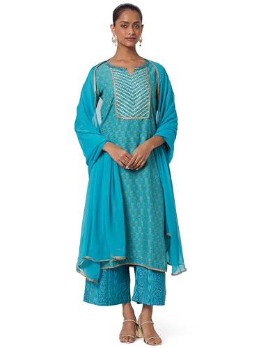 Image of BIBA Women Art Silk Straight Kurta Palazzo Suit Set