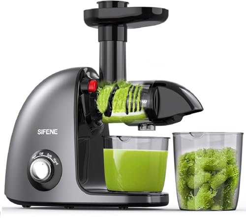 Image of SiFENE Cold Press Juicer Machine, Compact Single Serve Slow Masticating Juicer, Vegetable and Fruit Juice Extractor Maker Squeezer, Easy to Clean, Non-BPA, Drak Grey