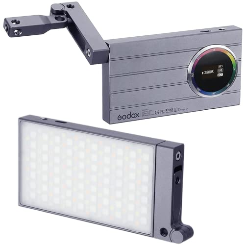 Godox M1 RGB LED Panneau Lampe, Full Color Lumière à Caméra Vidéo Lampe avec Mode de Musique, 2410 mAh Pussante Batterie au Lithium Vidéo Light de Poche, RGB Mode, CCT Mode et 15 Effets de Lumière