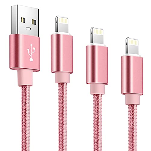 [Apple Mfi Certified] 3 Pack Iphone Charger, 3/6/10 Ft Iphone Charger Nylon Braided Fast Charging Lightning Cable Compatible Iphone 13/12/11 Pro Max/Xr/Xs/8/7/Plus/6S/Se/Ipad (Pink) #TOP19