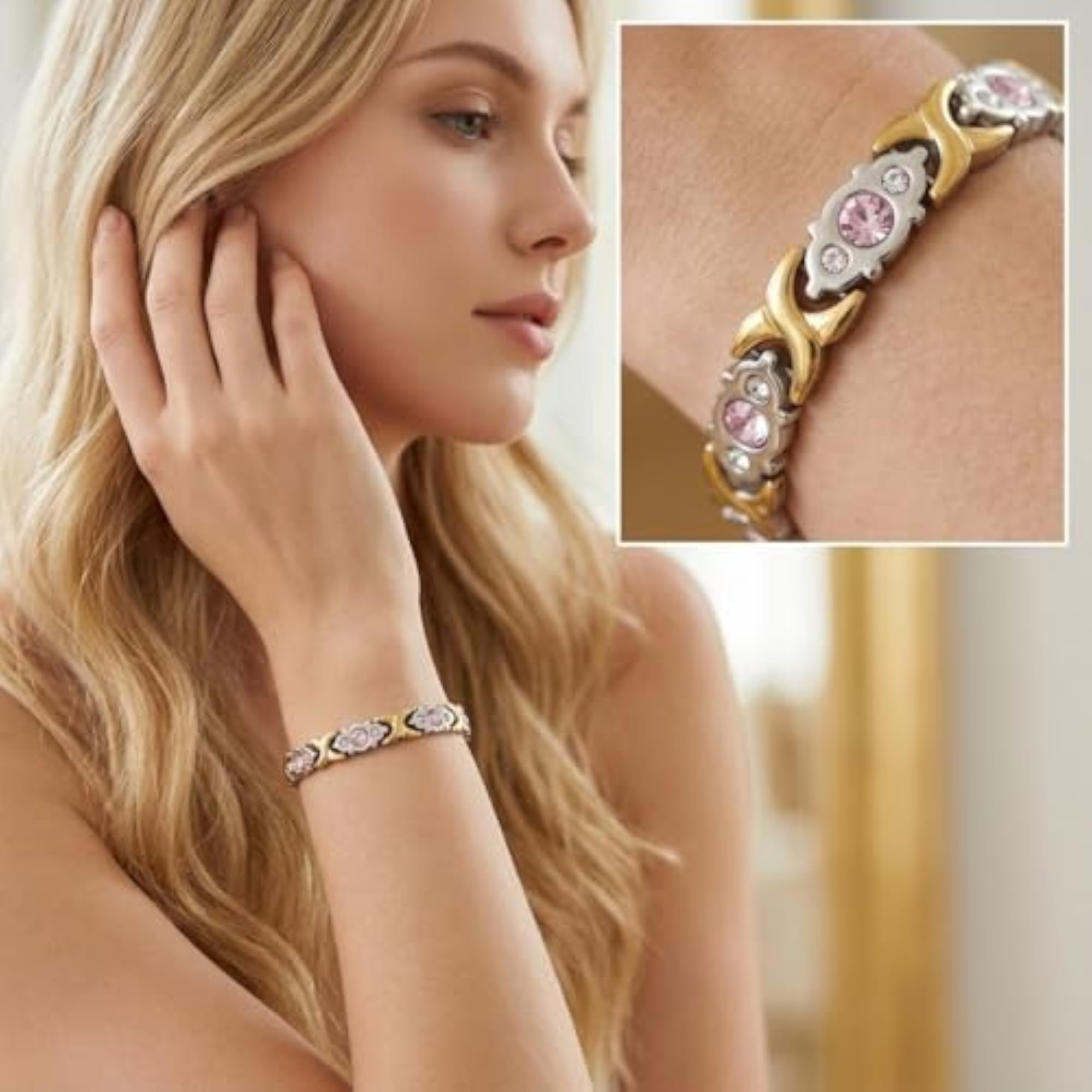 Stainless Steel Crystal Studded Watch Style Bracelet