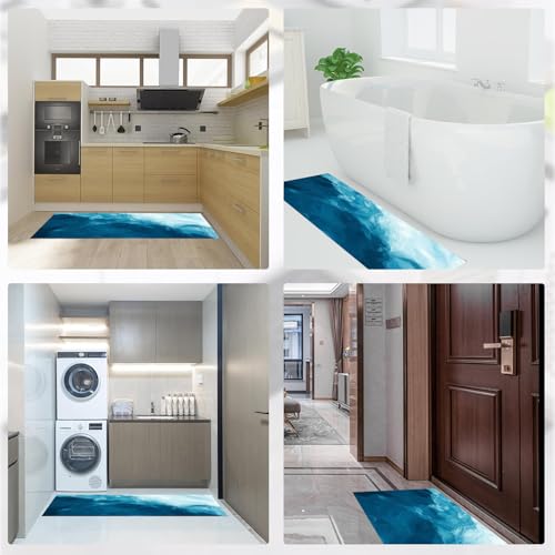 Alfombras de cocina de ondas azules: decora y protege tu pasillo o entrada con este juego lavable 7
