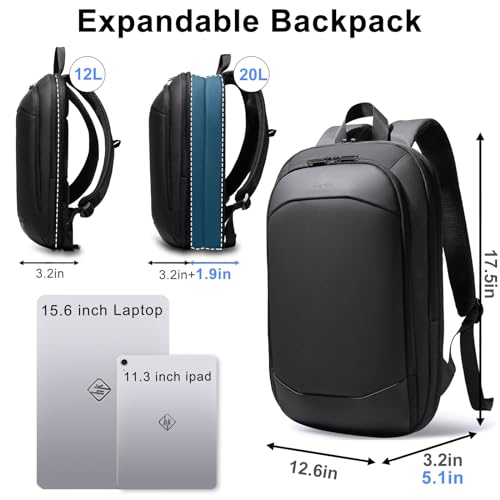 hk Slim Laptop Backpack, Lightweight Expandable High-Tech Business Work Backpack for Men Women,15.6 Inch Anti-theft Waterproof Travel Backpack Durable College Casual Daypack Computer Laptop Bag-Black - Thumbnail 3
