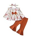 Mioglrie Baby Girl Clothes 3-6 Months Girl Clothes Infant Fall Winter Brown Outfits Floral Top Pants Set Cute Fashion Sweatshirt