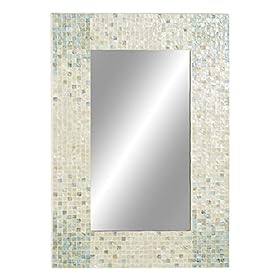 Deco 79 Mother of Pearl Handmade Mosaic Wall Mirror with Blue Corners, 24" x 1" x 36", Cream 41PgR5T70qS. SS280