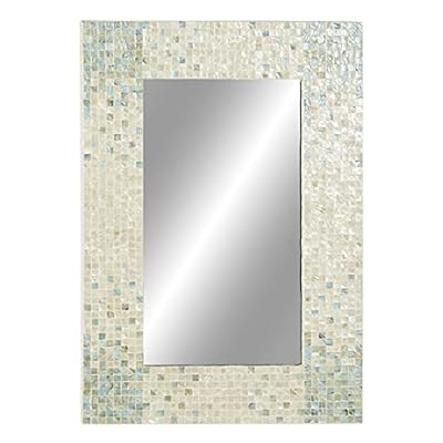 Deco 79 Mother of Pearl Handmade Mosaic Wall Mirror with Blue Corners, 24" x 1" x 36", Cream 41PgR5T70qS. SS400