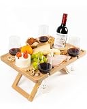 portable wine picnic table holds 4 wine glasses outdoor portable wine table charcuterie board with wine glass holder ideal gift for wine lovers includes picnic mat carry bag