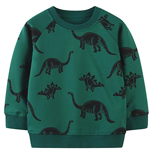 Funnymore Toddler Boy's Dinosaur Crewneck Pullover Sweatshirt,Cotton Cute Long Sleeve Cute Top Outfit Teal Size 7