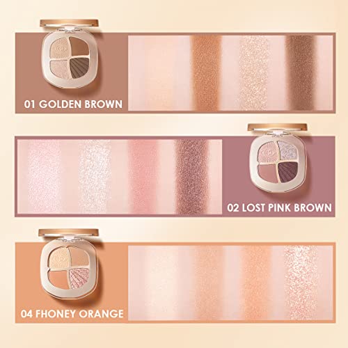 Carslan 4 Color Nude Eyeshadow Palette Makeup, 12H Longlasting Highly Pigmented Eye Shadow Palette With Blendable Matte, Glitter And Shimmer Finishes, 01 Golden Brown #TOP4