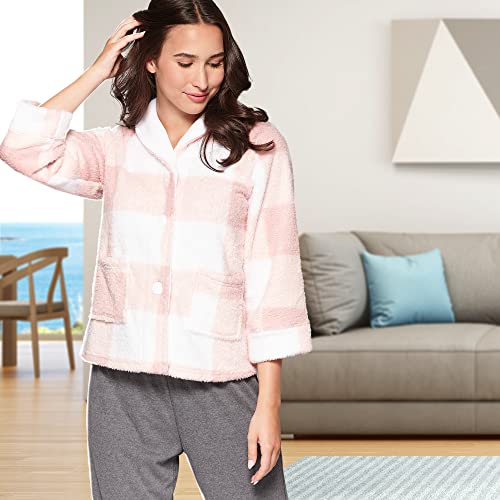 Casual Moments Women's Bed Jacket Shawl Collar Robe, Pink, Large