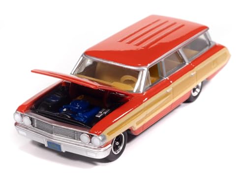 1964 Country Squire Poppy Red con laterales de madera 1/64 Auto World miniatura 1