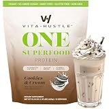 VitaHustle ONE - Superfood Meal Replacement Shake, Plant Based Protein Powder, Vegan. 86 Superfoods, Vitamins, & Minerals, Ashwagandha, Adaptogens. Founded by Kevin Hart. (Cookies & Cream) 15 Servings
