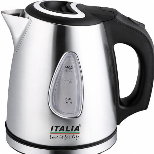 Image of ITALIA Premium Stainless Steel Electric Kettle | Rapid Boil 1500W | Auto Shut-Off & Boil Dry Protection | Cordless Water Heater for Tea, Coffee & Kitchen Use | Travel Friendly Electric Kettle 1L