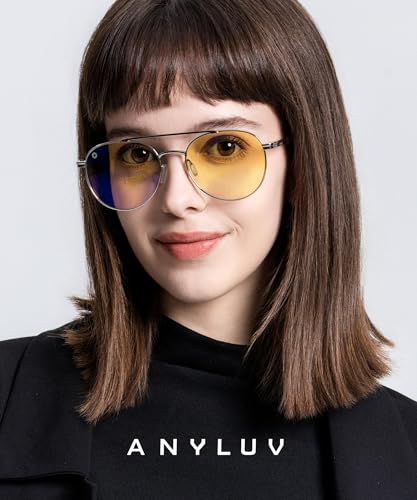 Image of ANYLUV Blue Light Glasses for Men, Circular Frame Single Brow Bridge Design Campus Style Glasses Anti Eyestrain for Screen