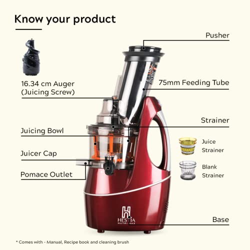 Hestia Appliances NutriMax Cold Press Slow Juicer (WineRed), Juice