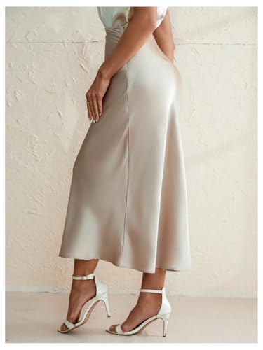 WDIRARA Women's Satin Skirt High Waisted Ruched Fishtail Long Skirts3