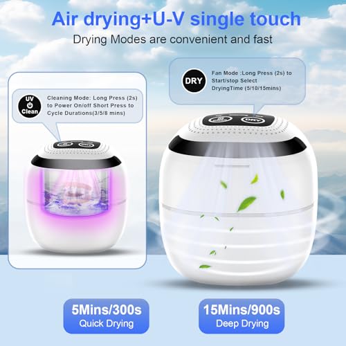 Image of Retainer Cleaner ultrasonic，45kHz 180ml ultrasonic cleaner, cleaning and drying functions with Digital Timer，Retainer Cleaner Machine for Dentures, Mouth Guards, Braces, Jewelry (White)