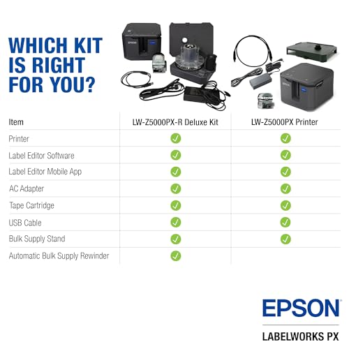 LABELWORKS Epson LW-Z5000PX-R Industrial Label Maker - Complete Printer Kit with Accessories and Automatic Bulk Tape Rewinder, PX 147' Bulk Label Rolls, Desktop Printer - Thumbnail 5