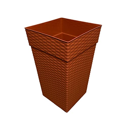 Vaso Polietileno Cachepot Rattan Quadrado Pequeno Marrom 10L Decoração