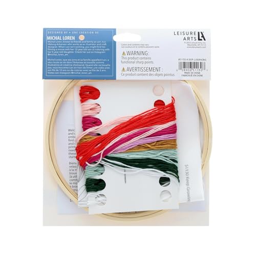 Image of LEISURE ARTS Embroidery Kit 6 inch Keep Learning - Embroidery Kit for Beginners and Adults, Cross Stitch Kits with Patterns, DIY Starter Set for Seasonal Craft Projects