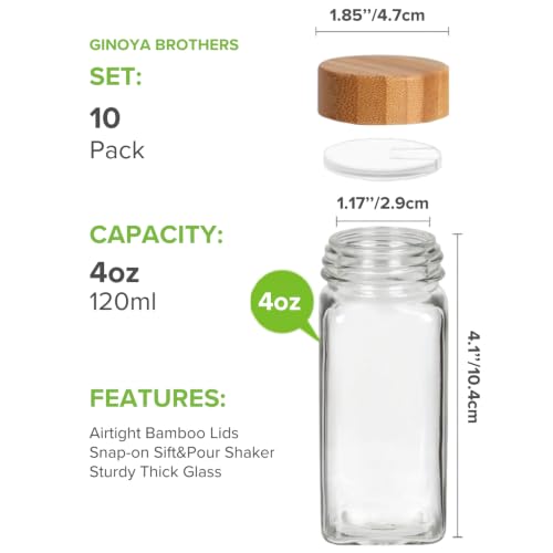 Image of Ginoya Brothers Airtight Square Glass Spice Containers with Black Shaker Lid - Ideal for Masala, Herbs, Seasoning & Kitchen Pantry Organization. (Pack OF-10)
