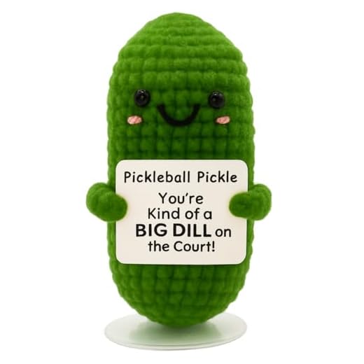 The trend collection Pickleball Pickle Crochet with Stand. Handmade Pickle Gift for Women, Friends, Family, Co Workers. Birthday Gifts for Her. Best Friends