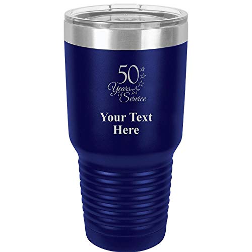 50 Years Of Service Travel 30oz Navy Blue Stainless Steel Vacuum Insulated Hot/Cold Tumbler with Clear Lid - Great Customizable Gift For Any Special Event. BPA Free Prime
