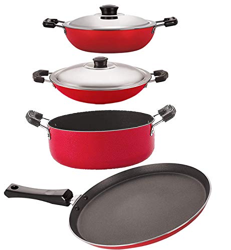 NIRLON Kitchen Non Stick Aluminium Cookware Gift Set of 4 Pieces (FT13_DKD(M)_AC_CS24)