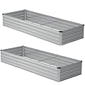zunatu 10x2x1ft(2 Pack) Galvanized Raised Garden Bed,Outdoor Planter Boxes Metal Patio Kit Planting Bed for Vegetables Flowers,Silver