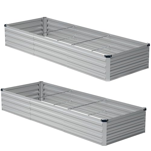 zunatu 10x2x1ft(2 Pack) Galvanized Raised Garden Bed,Outdoor Planter Boxes Metal Patio Kit Planting Bed for Vegetables Flowers,Silver