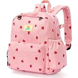 STEAMEDBUN Corduroy Toddler Backpack for Girls 2-4: Kids backpack for Boys Girls - 12 inch Preschool Kindergarten Backpacks - Strawberry