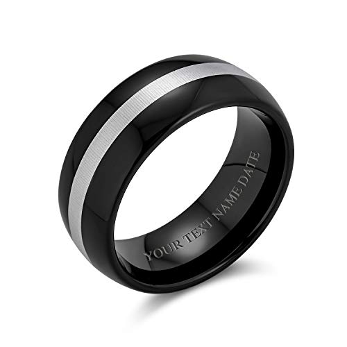 Bling Jewelry Anillo de boda de titanio para parejas con franja negra gris simple para hombres y mujeres, ajuste cómodo de 8MM