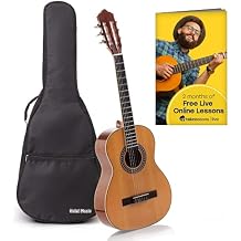 Classical Guitar with Soft Nylon Strings by Hola! Music, Junior 3/4 Size 36 Inch Wooden Guitar, Natural Gloss Finish - FREE Padded Gig Bag Included