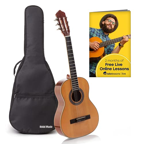 Classical Guitar with Soft Nylon Strings by Hola! Music, Junior 3/4 Size 36 Inch Model HG-36GLS, Natural Gloss Finish – FREE Padded Gig Bag Included