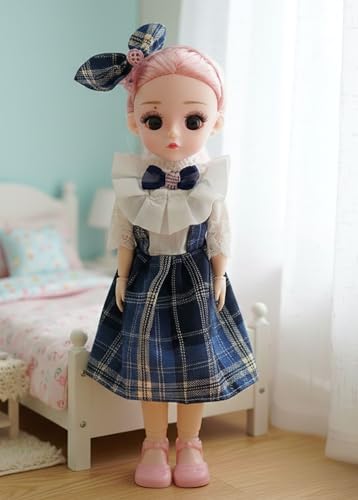 Image of Tickles Set Movable Jointed 3D Eyes Fashionable Doll with Frock for Kids Girls Birthday Gifts (Size: 30 cm Color: White & Blue)