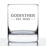 Godfather Est 2023 - New Godfather Whiskey Rocks Glass Proposal Gift for First Time Godparents - Bold 10.25 Oz Glasses