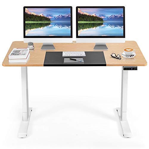 Tangkula 55 X 28 Inches Electric Standing Desk, Height Adjustable Stand Up Desk With Ergonomic Memory Controller, Dual Monitor Standing Desk For Study Room, Home, Office (Natural) #TOP23