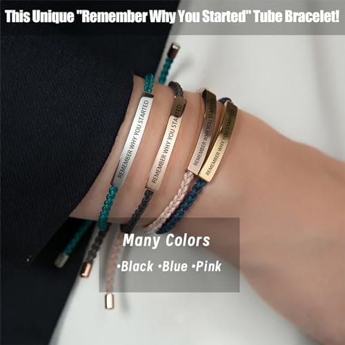 Remember Why You Started Tube Bracelet, Handmade Braided Adjustable Wrap Stainless Steel Inspirational Bracelets Birthday Gifts Jewelry (Pink-Silver)4