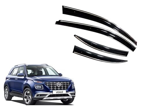 Image of CAR SAAZ Unbreakable Chrome Line Door Visor for Venue (2019-2022)(Set of 4Pcs) | Rain Guard | Wind Deflector