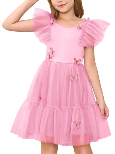 Haloumoning Girls Butterfly Party Tutu Dress Kids Ruffle A Line Tiered Birthday Wedding Guest Tulle Dresses 5-14 Years